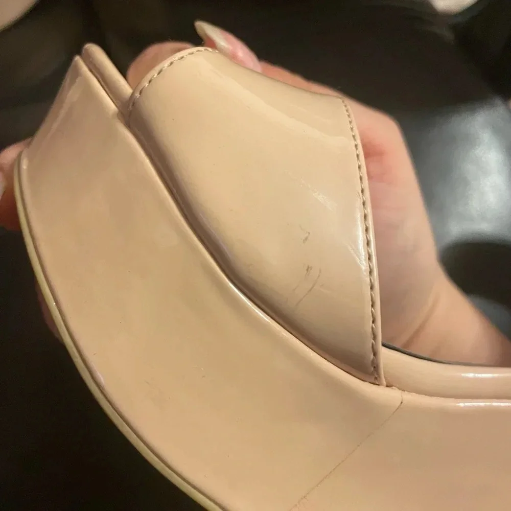 MICHAEL ANTONIO PATENT NUDE WEDGES